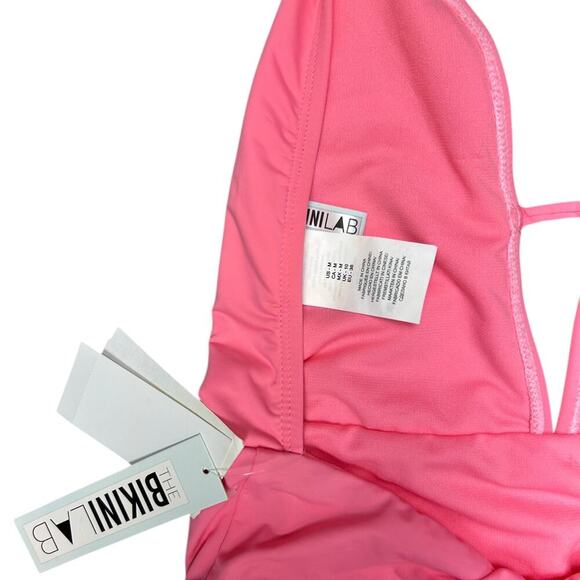 NWT The Bikini Lab Solid Pink Plunge Backless One-Piece Halter Swimsuit Medium - Picture 8 of 9